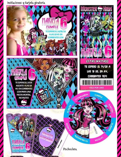Kit Imprimible Monster High Candy Bar Invitaciones Cotillón