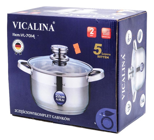 Olla Con Tapa De Vidrio Acero Inoxidable Vl-7014 4,8lts