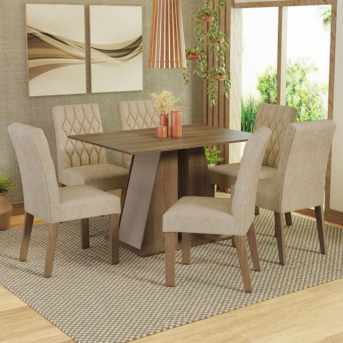 Juego De Comedor Mesa Y 6 Sillas Madesa Fabiana Mci Color Marron/Crema/Imperial Diseño de la tela de las sillas Liso