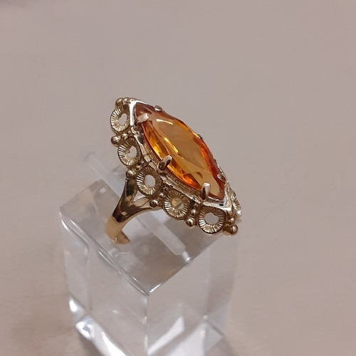 Anillo Antiguo Oro 18k Topacio Brasileño Marquesa