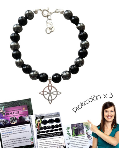 Pulsera Nudo De Bruja + Turmalina Negra + Onix , Protege X 3