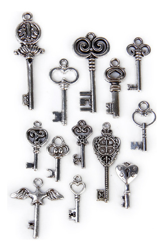. 13 Piezas De Tono De Plata Antigua Clave Colgantes 20-43mm