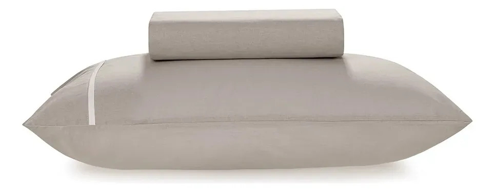 Lençol Solteiro 2 Peças Karsten 160 Fios 100% Algodão Noah Cinza Prata / Branco Noah