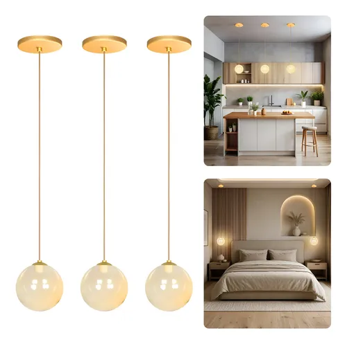 Kit 3 Luminárias Pendente Jabuticaba Globo De Vidro 12cm G9 Bivolt Dourado - Âmbar