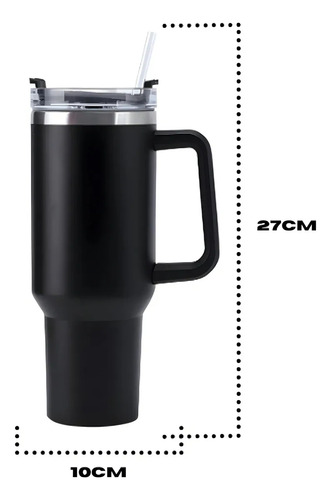Copo Térmico Com Canudo/tampa 1200ml Grande C/alça Preto Lisa