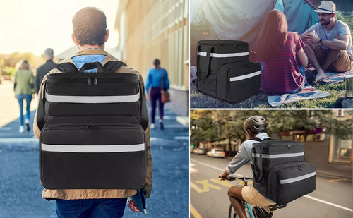 Mochila Térmica Multifuncional Delivery Backpack Repartidor Color Blanco Y Negro Diseño De La Tela Lisa