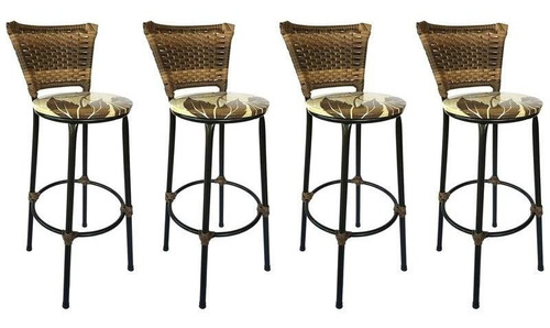Kit 4 Bancos Alto Com Encosto Juncado Cappuccino (promoção)
