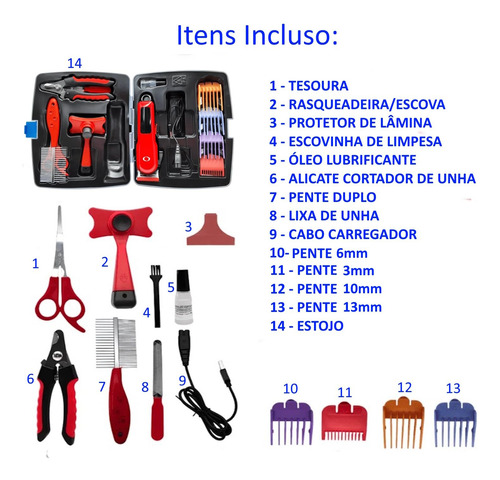 Kit Maquina De Tosa Sem Fio Para Cachorro E Gato Lâmina Inox