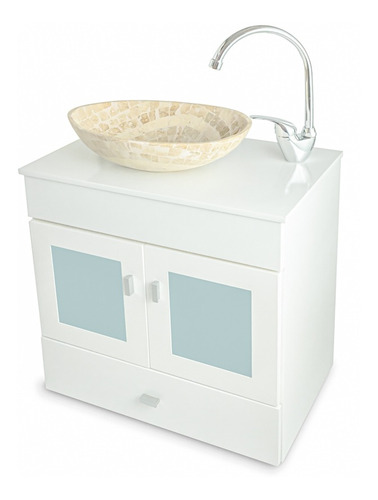 Imagen 7 de 10 de Combo Vanitory Laqueado 60cm Bacha Travertino Cisne