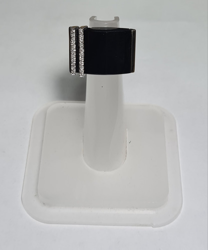 Anel Ouro Branco 18k/750 Onix E Brilhantes Cod 17071