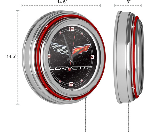 Reloj De Neón - Reloj Retro Corvette C6 Black Analog Wall Re