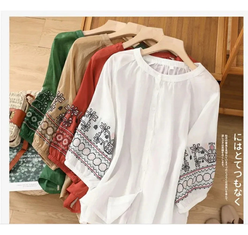 Blusa Bordada De Lino Y Algodón Con Mangas Tipo Farol De M