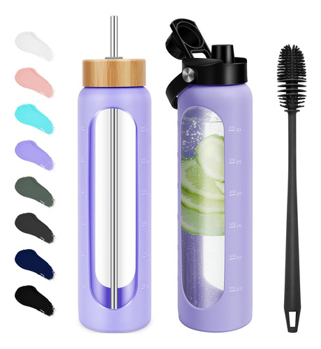 Botella De Agua De Vidrio 1 Litro Vaso Motivacional Con Tapa