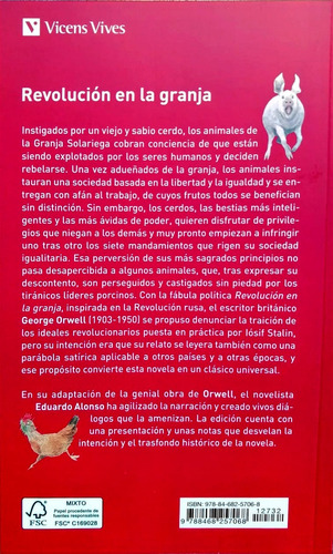 REVOLUCION EN LA GRANJA, de George Orwell. Editorial VICENS VIVES, tapa blanda en español
