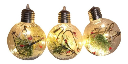 Pack 3 Esferas Navideñas Con Luz Led Navidad 8cms Surtidos 