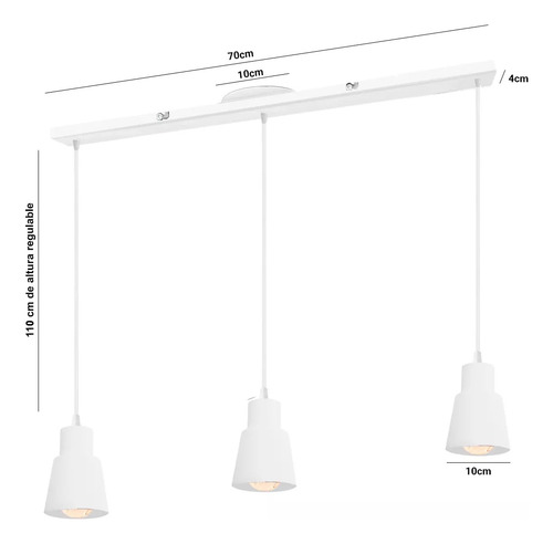 Colgante Lampara Moderno 3 Luces E27 Deco Living Comedor Estructura Blanco
