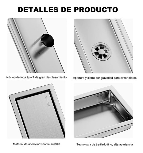 Coladera De Acero Baño Inoxidable Invisible Desagüe 10x60cm