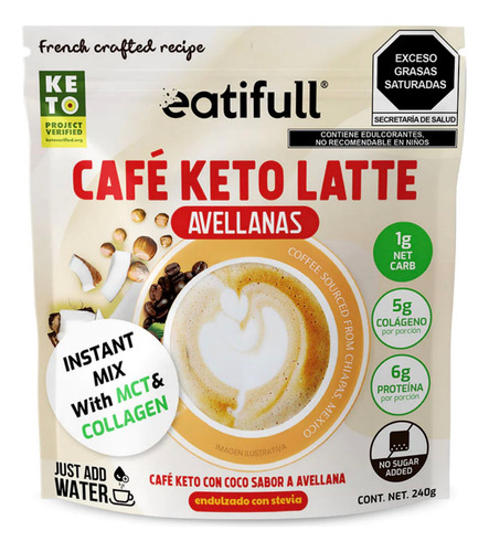 Keto Coffee, Café Keto Latte Sabor Avellana Con Colágeno Mct