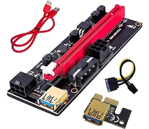 Pcie Riser Express Cable 1x A 16x (dual-6pin / Molex Power) Color Rojo