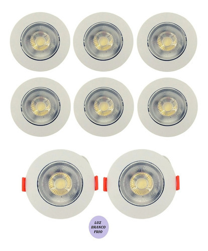 8 Spot Cob De Led 7w Redondo Direcional Embutir Sanca Cor Branco frio Bivolt