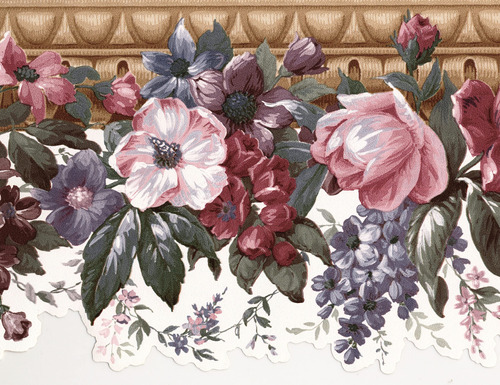 Papel Tapiz Borde Floral Hoja Troquelado Para Cabaña Sala 15