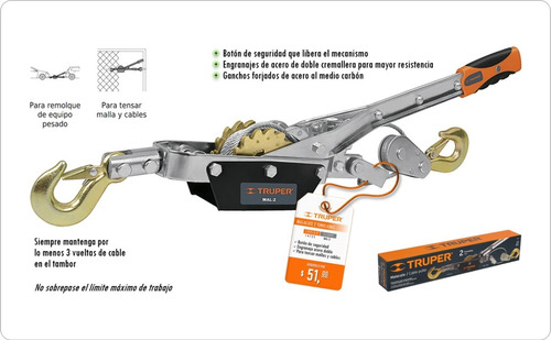 Winche Tensor Malacate Con Ratchet 2 Toneladas Truper 14725