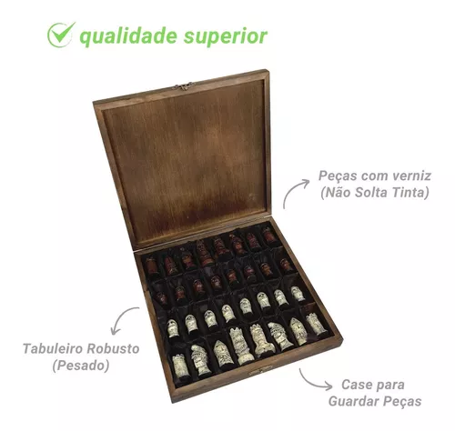 Tabuleiro de xadrez Medieval completo com caixa ara guardar as