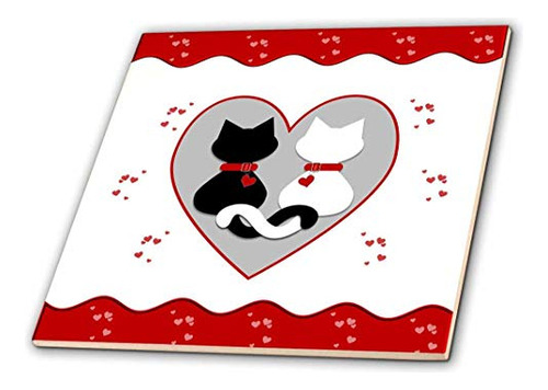 3drose Cute Red Hearts Valentine Cat Couple-azulejo De Cerá