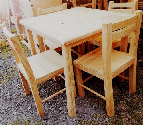 Mesa Infantil Con 4 Sillas De Madera Solida De Pino
