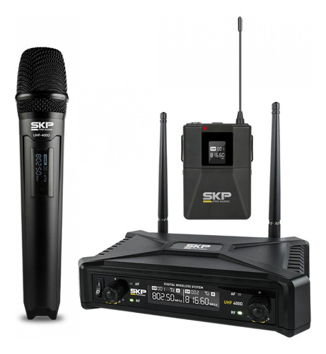 Microfone Sem Fio Com Transmissão Digital Uhf 400d Skp