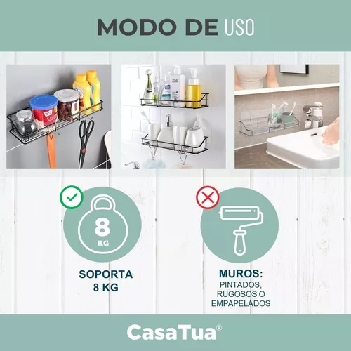 CASATUA Organizador De Ducha Set X2 Repisa Baño Adhesivo Inoxidable - Negro