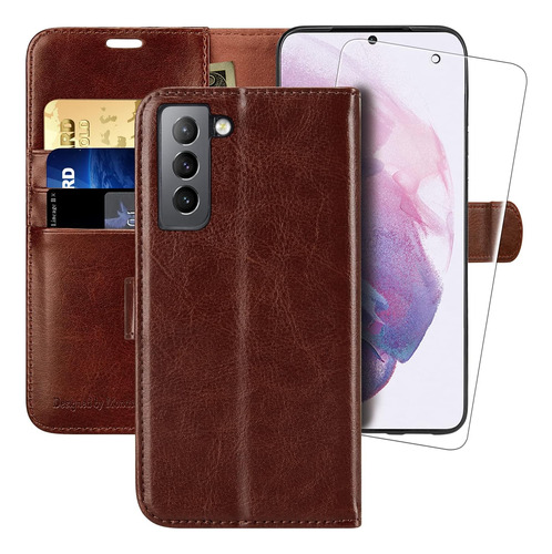 Funda Billetera Cuero Marron Para Galaxy S21 Fe