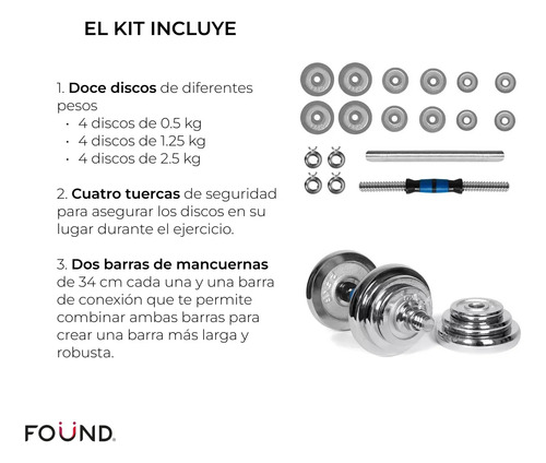 Kit De Mancuernas Pesas Con Barra Discos Ejercicio Gym 20kg Azul