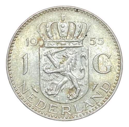 Moneda 1 Florin Holanda 1955 Plata 0.720 Km 184 Juliana