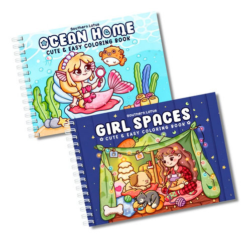 Kit Livro Para Colorir Girl Spaces E Ocean Home Relaxante Com Adoráveis Desenhos Simples Para Adultos E Adolescentes 50 Folhas 180g Capa Dura A5 Estilo Colorir Bobbie Goods