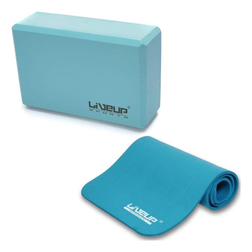 Kit Com Colchonete + Bloco De Apoio Para Yoga / Pilates Azul