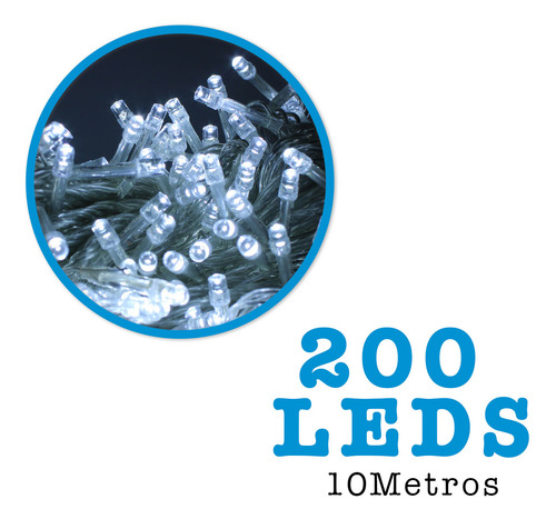 3 Series Navidad 200 Luces Led 10 Mts Blanca Fria 8 Tiempos