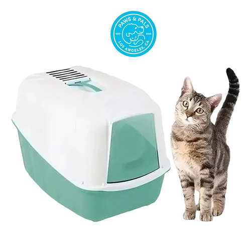 Arenero Para Gatos Cerrado Con Pala Puerta Filtro Sanitario Color Verde claro