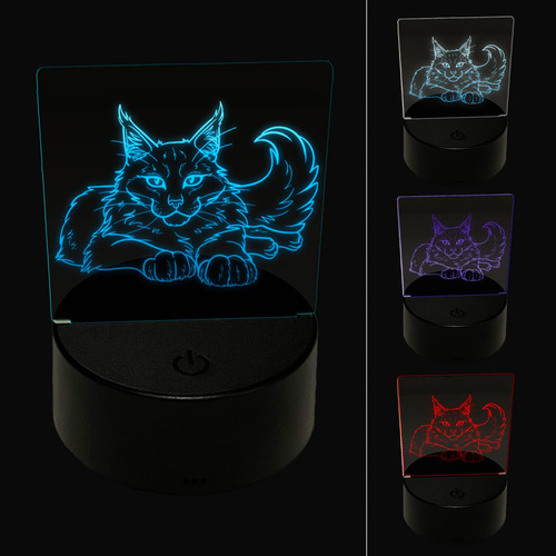 Gentle Maine Coon Cat 3d Illusion Led Night Light Sign Para