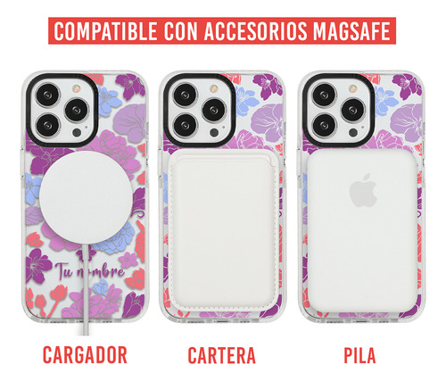 Funda Para iPhone Magsafe Mujer Flores Colores Con Nombre