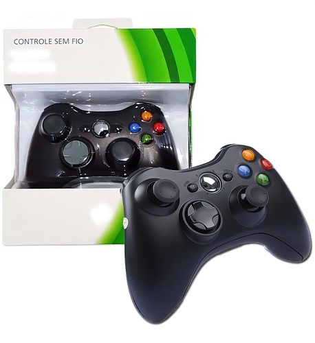 Controle Sem Fio Para Xbox 360 Slim Ou Fat E Pc Joystick Cor Preto