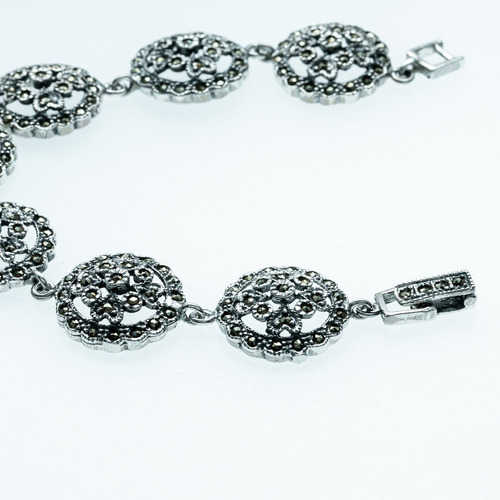 Pulseira De Prata De Bali 925 Com Flores E Marcassitas Suíça
