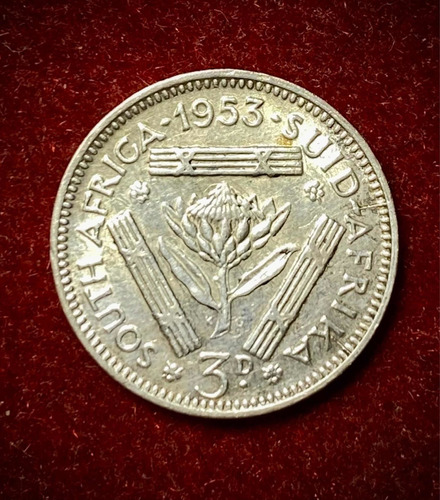 Moneda 3 Peniques Sudafrica 1953 Km 47 Plata 0.500 Elizabeth