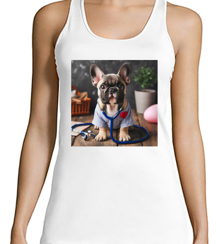 Musculosa Mujer Bulldog Frances Salud Sentado Escritorio