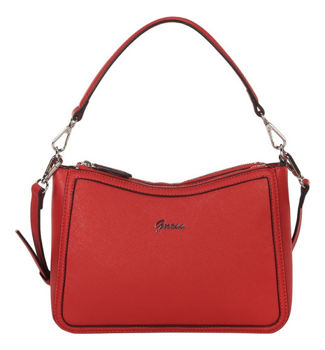 Bolsa Guess Mujer Factory Crossett Crossbody Acabado de los herrajes Niquel Color Rojo Diseño de la tela Liso