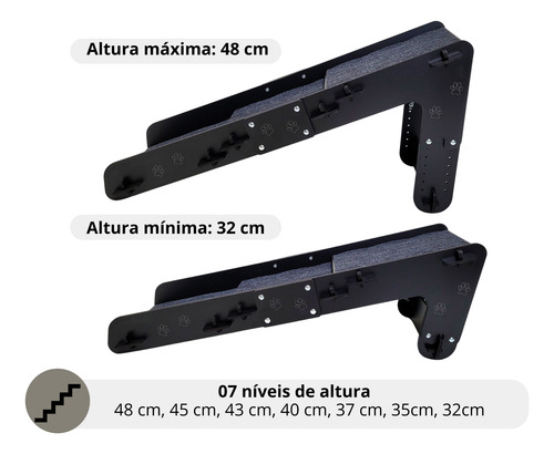 Rampa Pet Inclinação Suave Para Sofá 7 Níveis Regulável 48cm