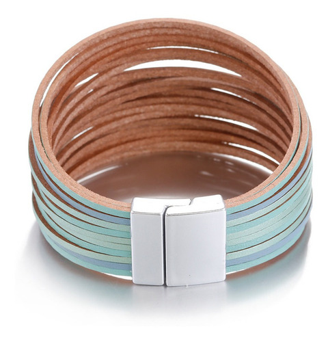 Imagen 3 de 10 de Pulsera Mujer Brazalete Ancho Piel Cuero Broche Magnético
