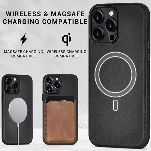 Capa De Couro Belemay Compatível Com iPhone 13 Pro Preta