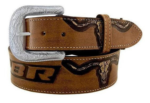 Cinto Country Couro Masculino Caramelo Pbr Longhorn Ct0198