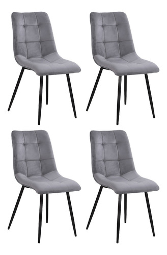 Silla Living Comedor Cocina Set X4 Tapizada Niviko Reforzada Estructura De La Silla Negro Asiento Gris Diseño De La Tela Velvet